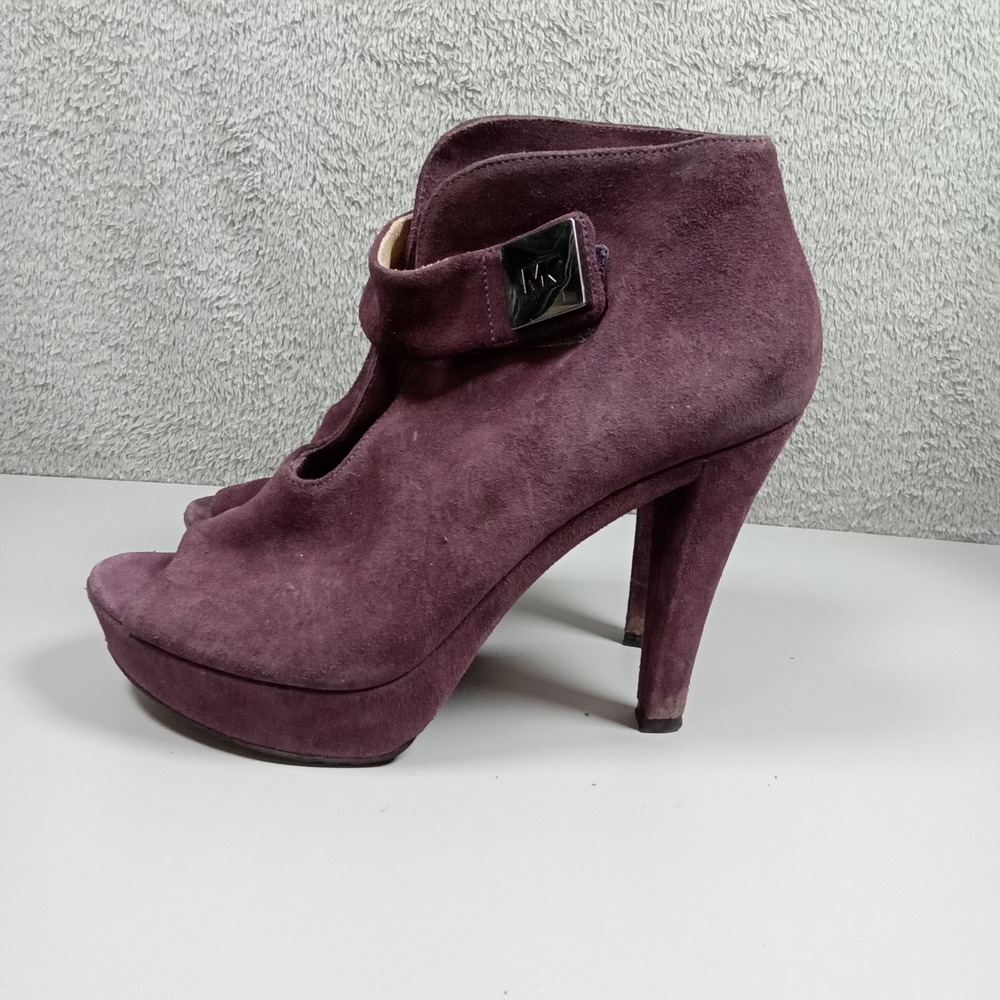 Michael Kors Plum Purple‎ Suede Peep Toe Platform Ankle Boots MK Logo 7M
